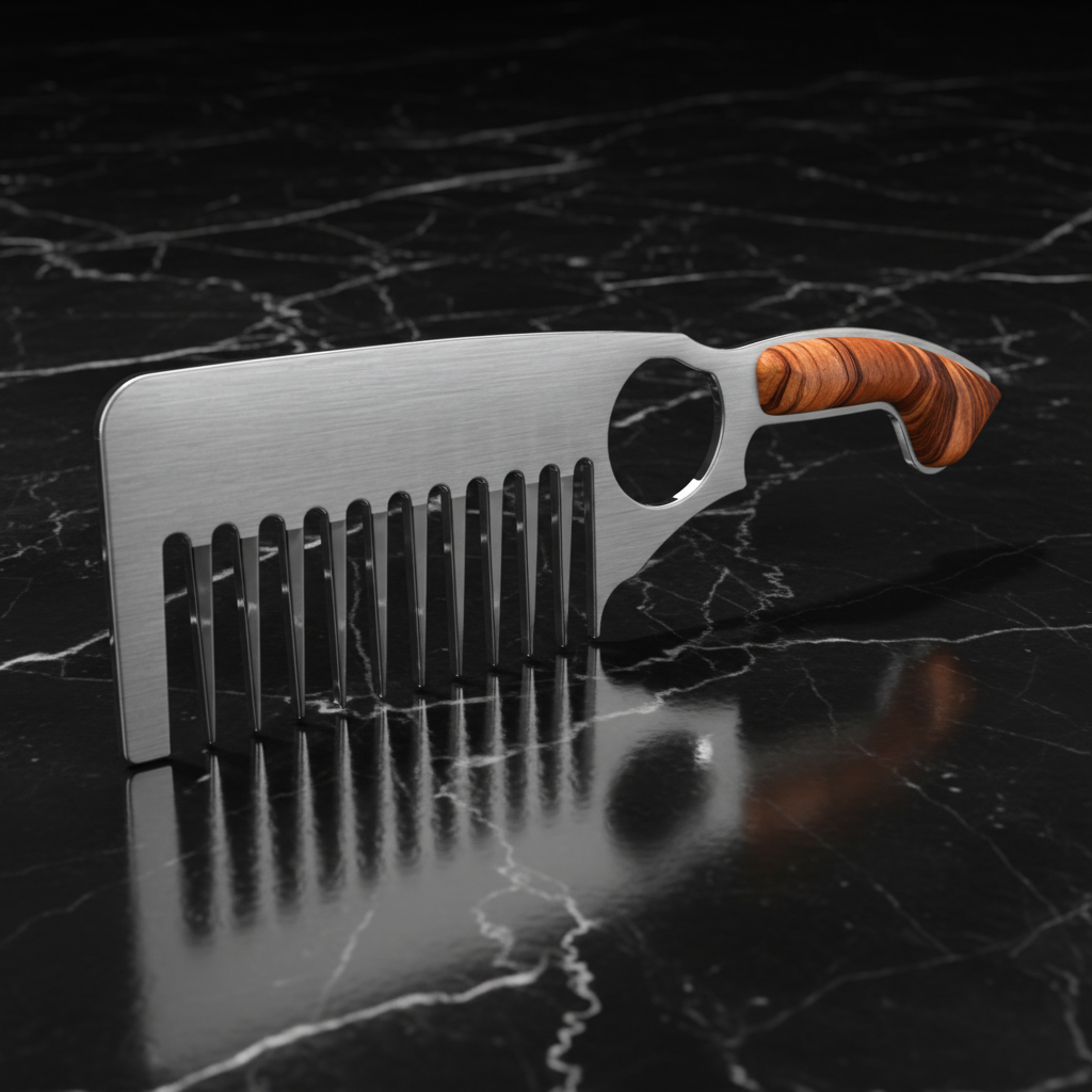 Heavy Duty Stainless Steel Beard Comb with a Tigerwood handle