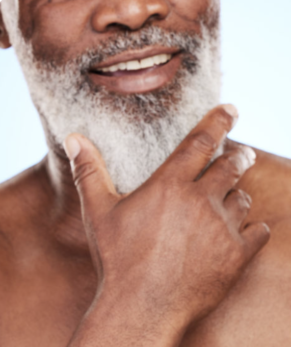 Close-up of a well-groomed grey beard