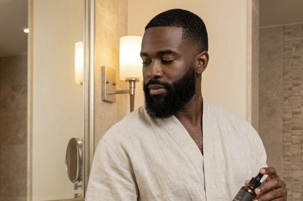 Man maintaining his beard care routine